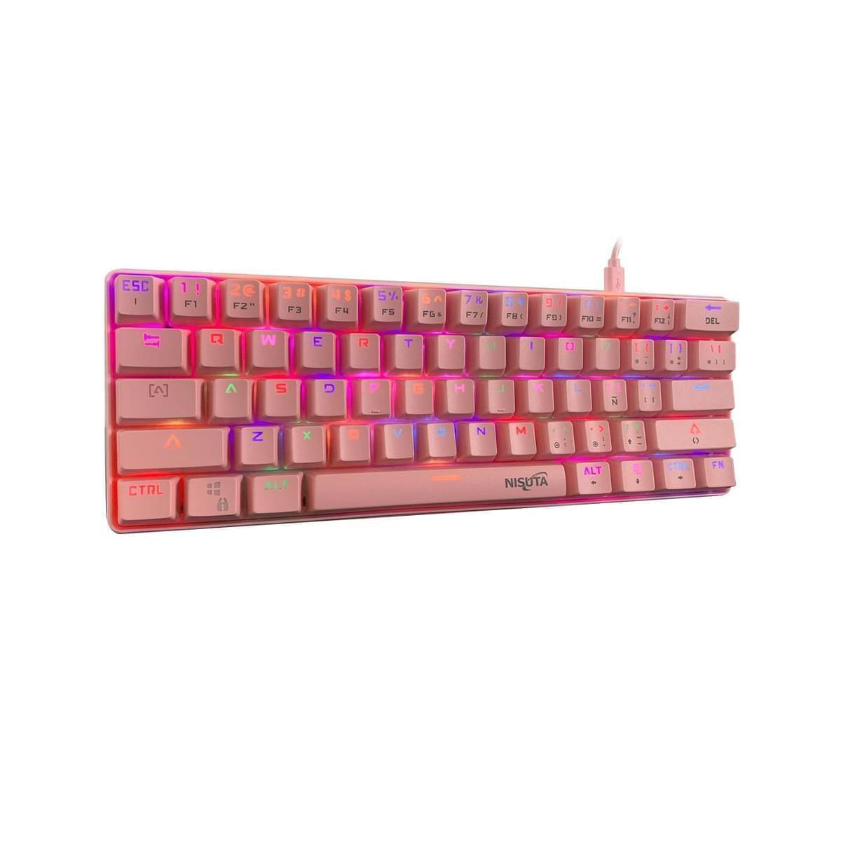 Teclado Mecanico Nisuta Ns-Kbgz61 Rosa Switch Brown